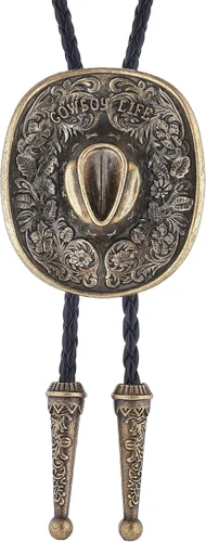 Vista 317 de Jeilwiy Corbata de bolo para hombre, corbata de vaquero occidental, collar de corbata de bolo dorado, corbata de cuero, corbata de Halloween