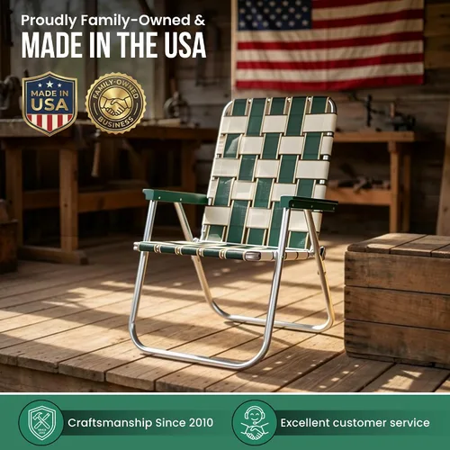 Vista 6 de Lawn Chair USA - Sillas al aire libre para acampar. Fabricadas con marcos de aluminio ligero y cinchas resistentes a los rayos UV. Se pliegan