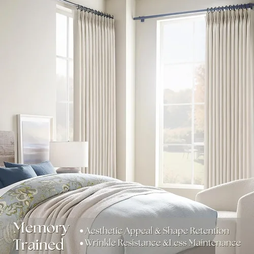 Vista 7 de Cortinas de lino de 63 pulgadas, juego de 2 paneles para sala de estar, beige natural, cortinas con pliegues pellizco entrenadas con memoria