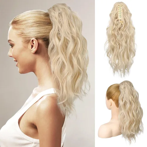 Vista 12 de FLUFYMOOZ Extensión de cola de caballo, extensión de cola de caballo con clip de garra de 18 pulgadas, extensiones de cabello ondulado y rizado