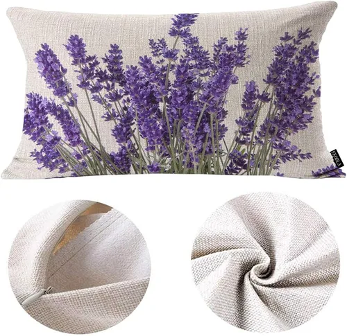 Vista 6 de EKOBLA Fundas de almohada de flores de lavanda, fundas de almohada moradas perfumadas florales cuadradas, fundas de almohada para sofá, dormitorio