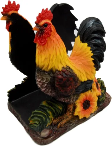 Vista 6 de Ebros Gift Farm Morning Crow Rooster - Servilletero para cena, 6 pulgadas de alto, mesa occidental rústica, centro de mesa decorativa de pollos