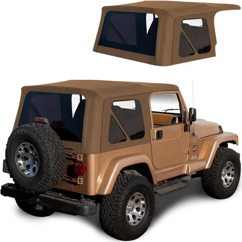 Vista 9 de Revestimiento superior estilo de fábrica Sierra Offroad para Jeep Wrangler TJ (1997-2002), funda blanda con vidrios polarizados, sin puertas Negro