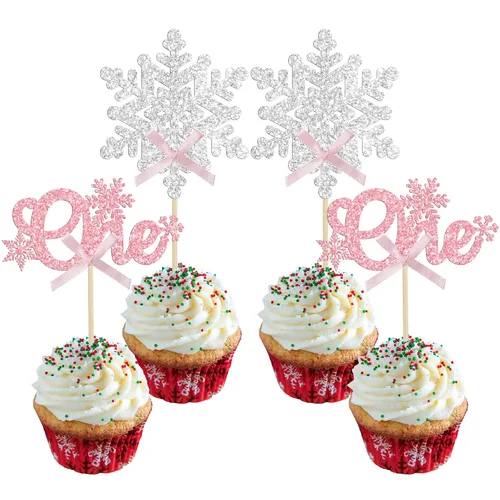 Vista 28 de Gyufise 24 adornos de copos de nieve Oh Baby para cupcakes con purpurina azul, decoración de pastel de baby shower congelado para baby shower