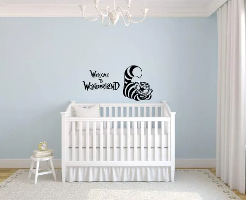 Vista 3 de Alicia en el país de las maravillas - Gato de Cheshire Welcome to Wonderland - Adhesivo decorativo de vinilo para decoración del hogar para niños