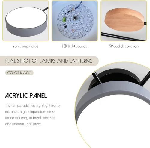 Vista 5 de Lámpara de techo LED moderna, lámpara LED regulable de 55 W, lámpara de techo moderna de montaje empotrado, lámpara de techo de madera para sala