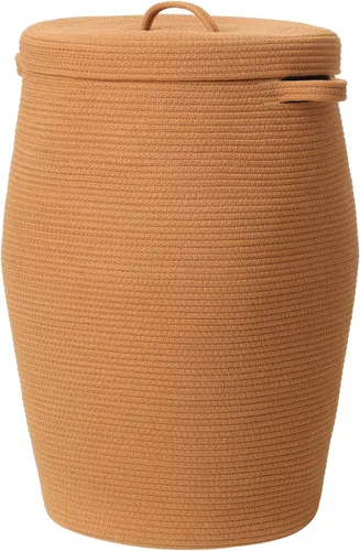 Vista 14 de Cesta de lavandería tejida extra grande de 26 x 20 pulgadas con tapa, cesta de almacenamiento de manta de cuerda de algodón, contenedor decorativo