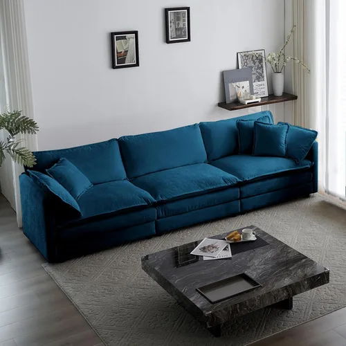Vista 14 de KIVENJAJA Sofá biplaza de chenilla, sofá grande de 2 plazas con nube, moderno y cómodo asiento profundo con 4 almohadas para sala de estar, Beige