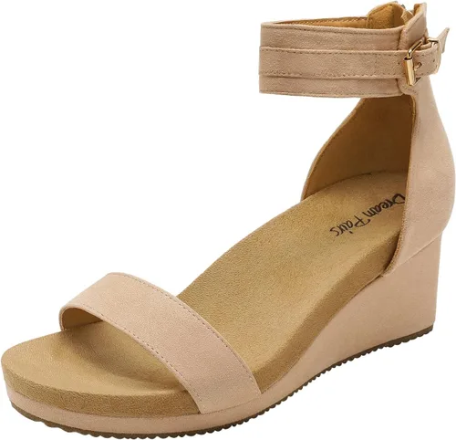 Vista 8 de Dream Pairs Sandalias de plataforma, con cuña y correa al tobillo, con hebilla y punta abierta, para mujer Negro