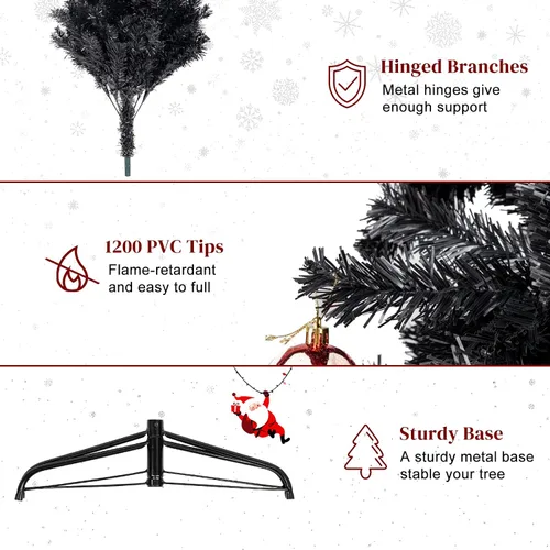 Vista 4 de Karl home Árbol de Navidad Artificial Negro de 6 pies, Árbol de Abeto Clásico con Soporte de Metal Resistente para Hogar, Oficina, Fiesta, Festival