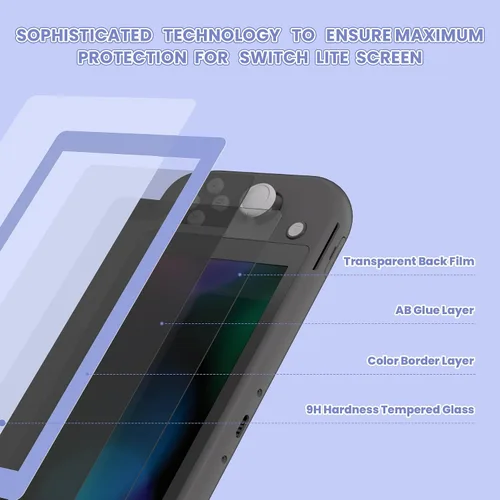 Vista 2 de eXtremeRate 2 Pack Light Violet Border Transparent HD Clear Saver Protector Film, Tempered Glass Screen Protector for Nintendo Switch Lite