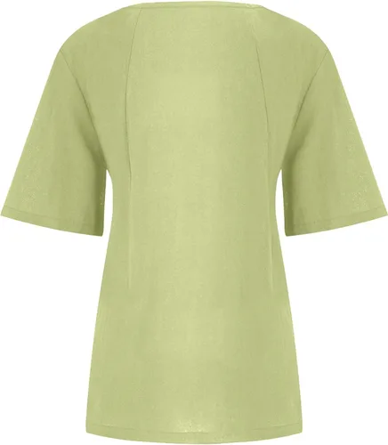 Vista 4 de Camisetas de lino de algodón para mujer, talla grande, camisa de media manga, estilo bohemio, hippie, holgada, para verano, trabajo, negocios, blusa