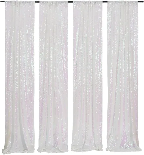 Vista 41 de Poise3EHome - Cortinas de lentejuelas con purpurina champagne, 2 piezas de 2 x 8 pies, paneles de purpurina para fiesta de Halloween, fiesta