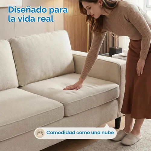 Vista 5 de Mjkone Juego de sofá y silla de 3 piezas con otomana, sofás seccionales de lino de 78 pulgadas de ancho para sala de estar, muebles con bolsillos