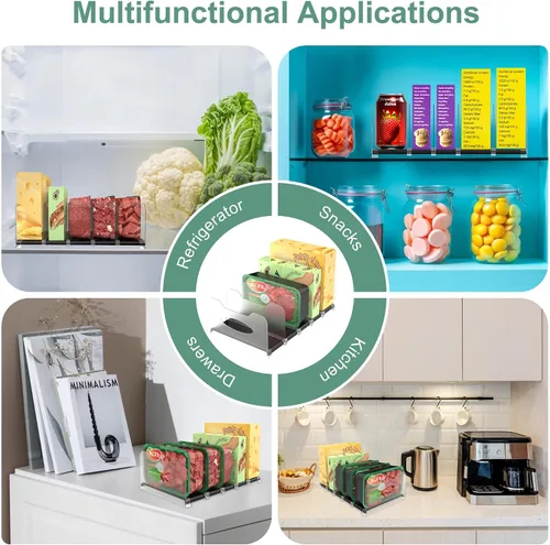 Vista 7 de SURETIVIAN Organizador para Congelador 30 cm Organizador Visible para Refrigerador con Divisores Removibles y Asas, Ajustable, Se Ajusta a Comidas