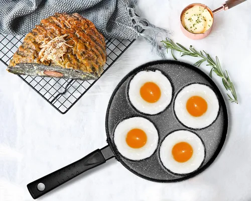 Vista 5 de MyLifeUNIT Sartén de aluminio para huevos de 4 tazas, sartén antiadherente para huevos