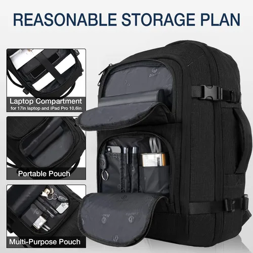 Vista 2 de Dinictis Mochila de viaje para laptop de 40 L para hombres y mujeres, compatible con cuaderno de 17 pulgadas, mochila de maleta aprobada para vuelo