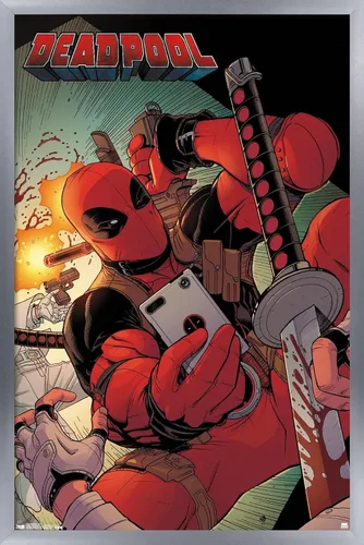 Vista 9 de Trends International Marvel Comics Deadpool - Póster de pared para selfies, 14.725 x 22.375 pulgadas, versión enmarcada de madera de granero
