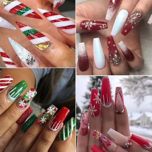 Vista 4 de Dijes de uñas de Navidad con purpurina en polvo rojo y verde para uñas, lentejuelas, holográfico, blanco, diamante, hielo, aurora, azúcar, arena