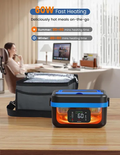 Vista 3 de Luckit Fiambrera eléctrica inalámbrica para adultos, 16000mAh alimentada por batería, calentador de alimentos autocalentable recargable de 1 litro