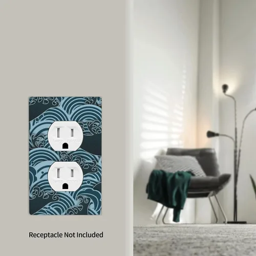 Vista 6 de Placas de pared para receptáculo de dispositivo dúplex de 1 banda, cubiertas de toma de corriente azul retro onduladas, cubiertas decorativas