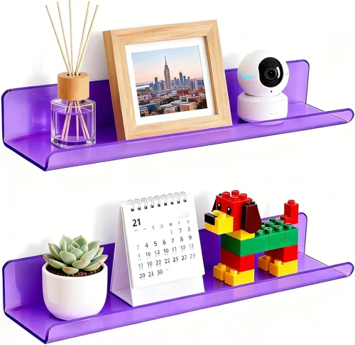 Vista 21 de ROYALITA Pequeños estantes acrílicos montados en la pared Juego de 2 12 pulgadas Estantes de exhibición de plantas para colgar en la pared