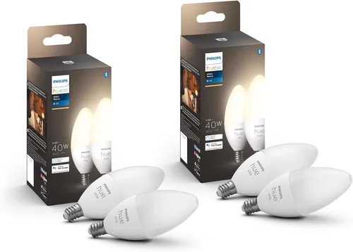 Vista 7 de Philips Hue Bombilla LED inteligente en forma de vela B39 de 40 W, luz blanca cálida suave, paquete de 2, 450 lúmenes, E12, interior, control