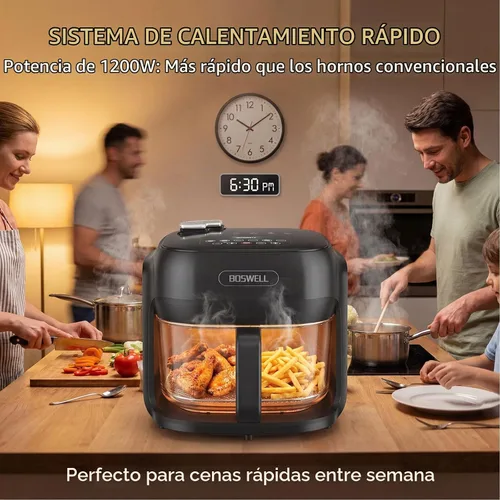 Vista 8 de Freidora de aire de vidrio de 7.5 cuartos de galón, cuenco para freír transparente, circulación de aire caliente de 360°, control táctil digital,