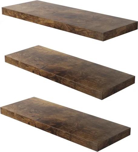 Vista 8 de Juego de 3 estantes flotantes negros de 24 pulgadas de ancho x 10 pulgadas de profundidad x 1 pulgadas de alto, estante de pared flotante de madera