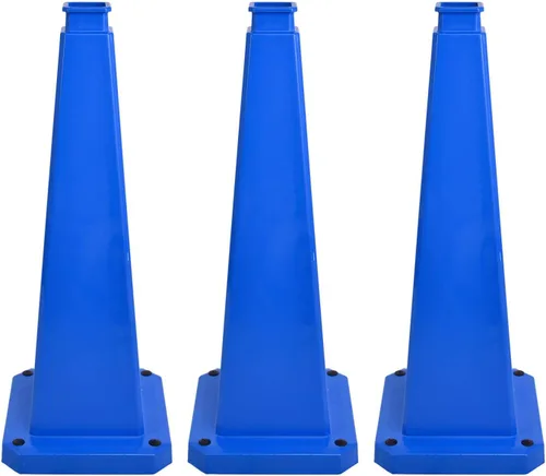 Vista 23 de Conos de precaución de 26.5 pulgadas, letreros de seguridad visibles de 4 lados con base de goma pesada, advertencia para prevención de resbalones