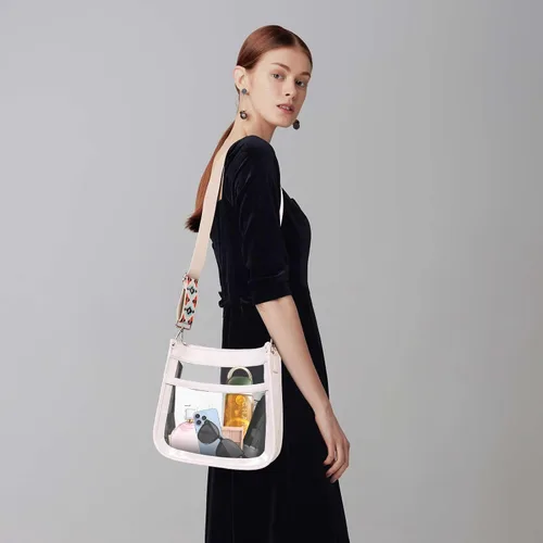 Vista 8 de Viva Terry Bolso bandolera transparente de moda con correa ajustable, bolsa de mano con cremallera, regalo (blanco, blanco (C1-White)