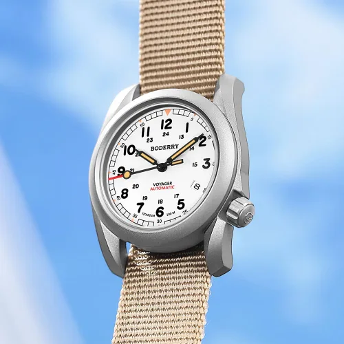 Vista 5 de BODERRY Reloj para hombre de titanio automático de campo de 1.575 pulgadas (1.575 in), reloj militar con función de fecha, 328.1 ft resistente al