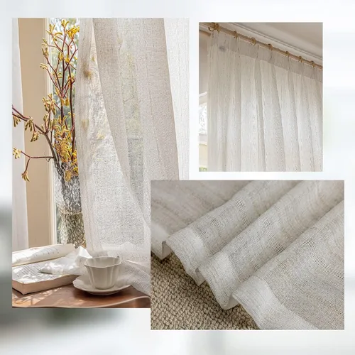 Vista 3 de Sunbox Cortinas traslúcidas de lino liso de 54 pulgadas de largo, cortinas plisadas con doble pellizco, cortinas de gasa semitransparentes de Rayas