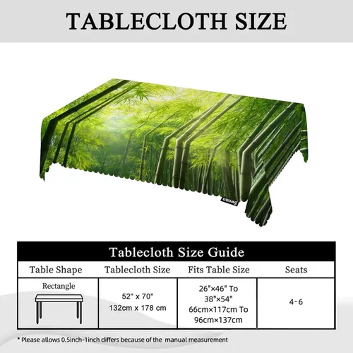 Vista 5 de Swono - Mantel rectangular de bambú con diseño de luz solar y bosque de bambú - Mantel a cuadros lavable para mesa de cocina, cena de festividades