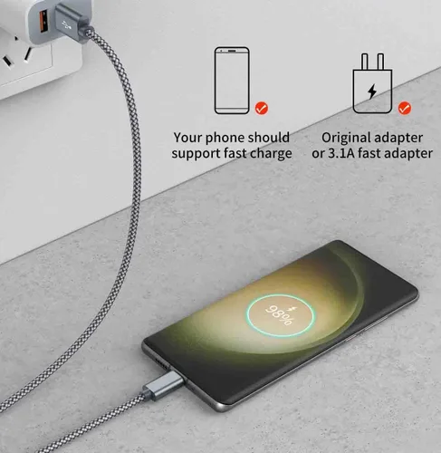 Vista 4 de [Paquete de 2, 3.3 pies] Cable USB C de carga rápida USB A a tipo C, cable de carga trenzado para Samsung Galaxy A13 A03s A32 A52 A53, S22 S9 S10E