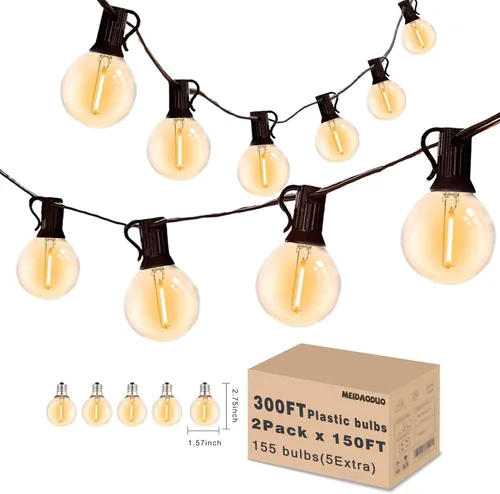 Vista 10 de 200 pies de luces de cadena LED al aire libre Edison para exteriores, impermeables, 2200K, luces de patio con 104 bombillas de plástico