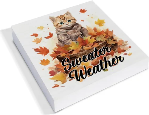 Vista 2 de Decoración de otoño para el hogar, decoración de otoño, suéter de madera, letrero de madera de arce y gato, decoración interior para escritorio