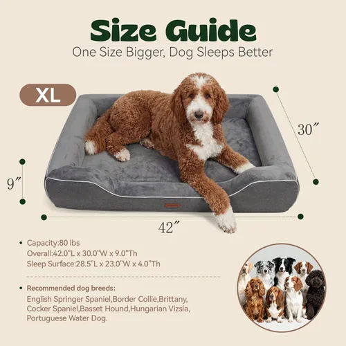 Vista 5 de Cama ortopédica para perros con espuma de gel refrescante y funda lavable, color gris oscuro, 42 pulgadas