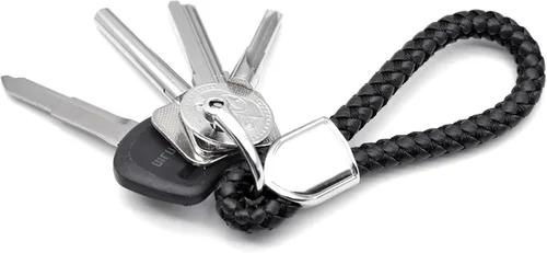 Vista 3 de Llaveros de cuero para llavero de automóvil, soporte de metal resistente con anillo en D para hombres y mujeres, 1 paquete, negro, largo