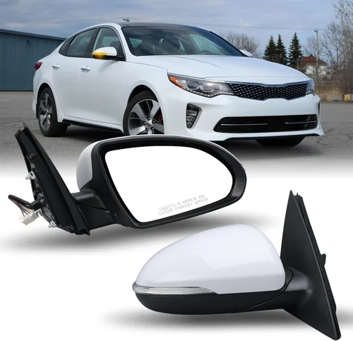Vista 23 de Espejo lateral del conductor compatible con espejos Kia Optima 2011 2012 2013 con luz intermitente, vidrio eléctrico, plegado manual, repuesto Negro