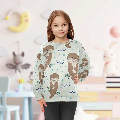 Vista 5 de Sudadera con cuello redondo y manga larga, diseño de nutrias marinas, diseño de animales oceánicos, para otoño e invierno multicolor (Multicolor01)