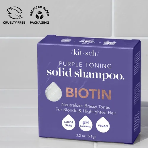 Vista 7 de Kitsch Toning Purple Shampoo Bar para rubias y cabello teñido - Champú para mujeres y hombres - Champú de biotina para fortalecer y neutralizar