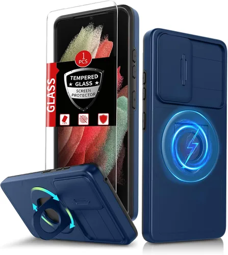 Vista 21 de Funda para Samsung Galaxy S21 FE con 2 protectores de pantalla de vidrio templado, funda con función atril para Samsung Galaxy S21FE con cubierta