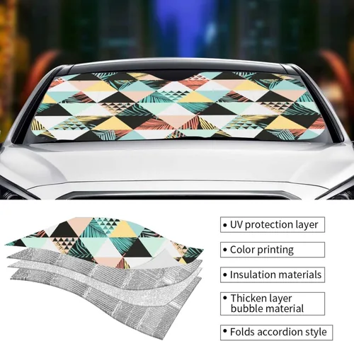 Vista 5 de Hawaiian Geometric Triangle Coconut Tree Sun Visor Protector Blocks UV Rays Keep Cool for Most Sedans SUV Truck Automotive Truck Passenger Car