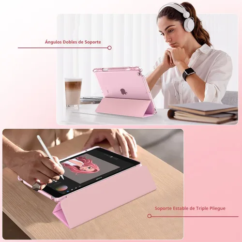 Vista 4 de MoKo for iPad 9th/8th/7th Generation Case 10.2-Inch with Pencil Holder,Pink