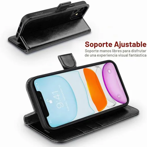 Vista 4 de OCASE Compatible con iPhone 12 Case/Compatible con iPhone 12 Pro Wallet Case, funda tipo cartera de piel sintética con tapa y tarjeteros con bloqueo