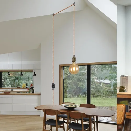 Vista 5 de Kit de cable de luz colgante enchufable con interruptor regulador, luces colgantes estilo granja, cable de alimentación de 19.69 pies de largo