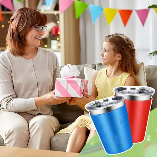 Vista 7 de ShineMe Vasos de acero inoxidable para niños, paquete de 2 tazas para niños con tapas y bonitas mangas de personajes espaciales, vasos antiderrames