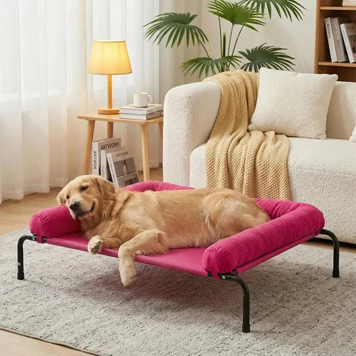 Vista 5 de Cama elevada para perros con enfriamiento - Cuna elevada para perros medianos al aire libre con malla transpirable, cuna elevada portátil para Marrón