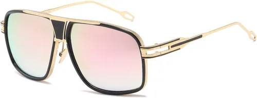 Vista 13 de AEVOGUE Men's Oversized Shield Sunglasses, Retro Alloy Aviator AE0336 Negro marco Grey Lens